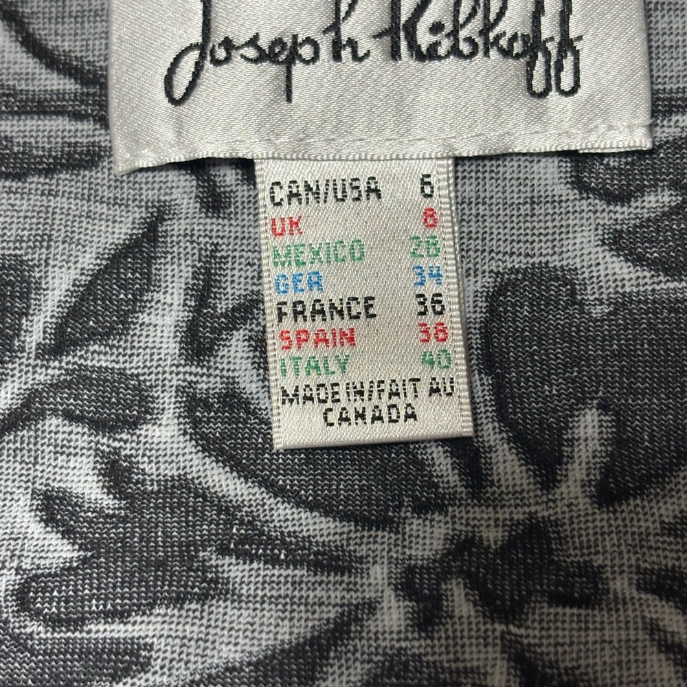 Joseph Ribkoff Monochrome Leaf Pattern Designer Midi Dress Black -White R- $260 - Picture 3 of 8